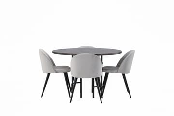 KALISOM Matgrupp  115 cm Rund Grå med 4 ABLANQUE Stolar - Möbler - Matplats - Matgrupp & matbord med stolar