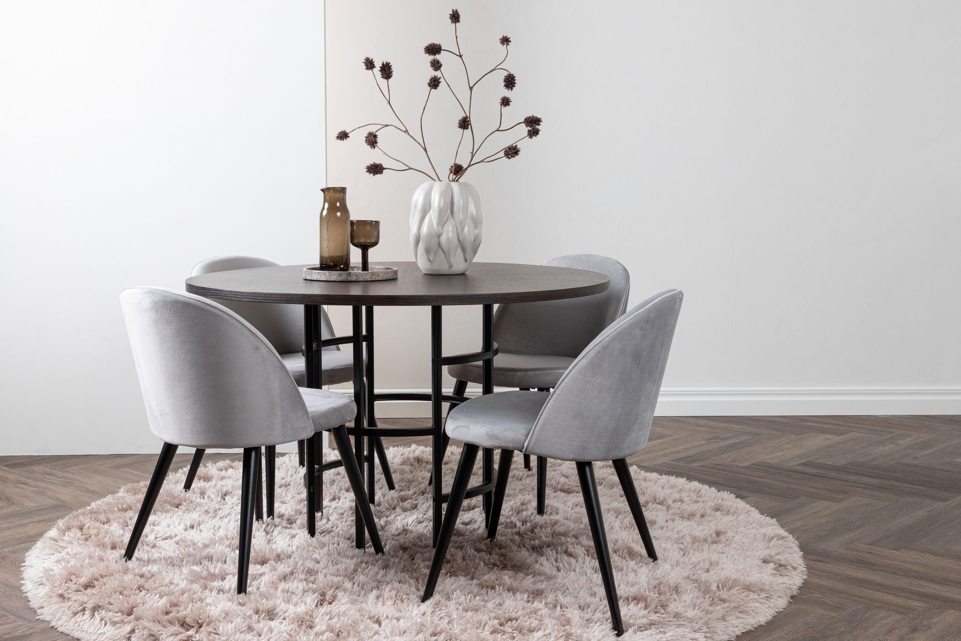 KALISOM Matgrupp  115 cm Rund Grå med 4 ABLANQUE Stolar - Möbler - Matplats - Matgrupp & matbord med stolar