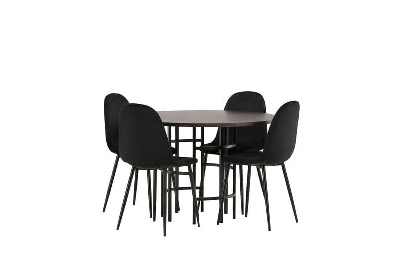 KALISOM Matgrupp  115 cm Rund Svart med 4 DAWNE Stolar - Möbler - Matplats - Matgrupp & matbord med stolar