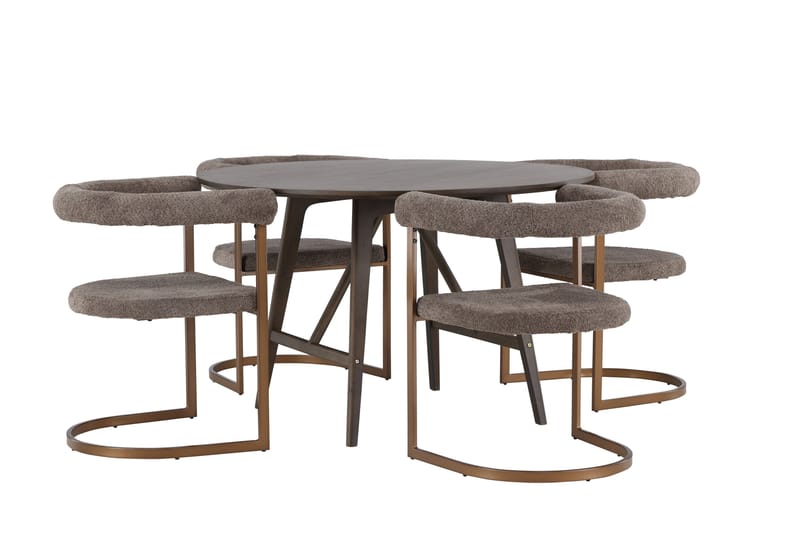 Kaseidon Matgrupp 100 cm Rund med 4 Morning stolar - Brun - Möbler - Matplats - Matgrupp & matbord med stolar