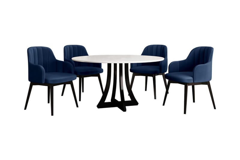 Kendale Matgrupp Blå/Vit/Svart - Matgrupp & matbord med stolar