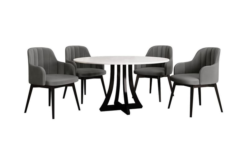 Kendale Matgrupp Vit/Svart/Grå - Matgrupp & matbord med stolar