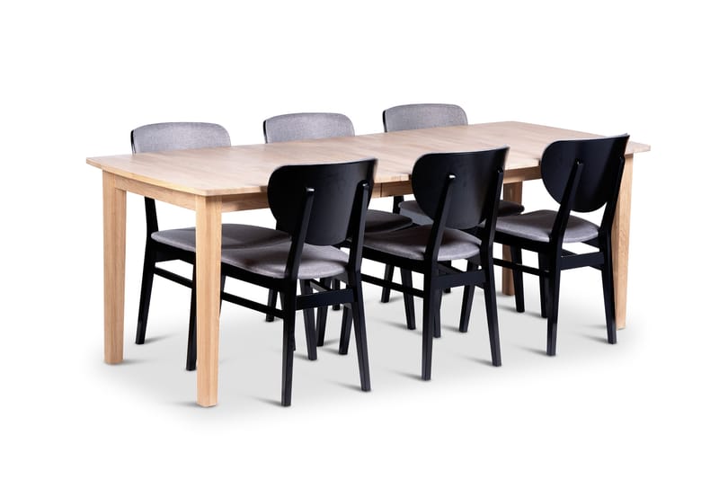 Kivik Förlängningsbar Matgrupp 160-210 cm Ovalt med 6 Borgholm Stolar i massivt trä - Natur/Svart - Möbler - Matplats - Matgrupp & matbord med stolar