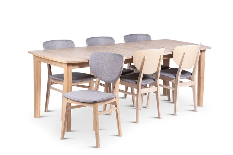 Kivik Förlängningsbar Matgrupp 160-210 cm Ovalt med 6 Borgholm Stolar i massivt trä