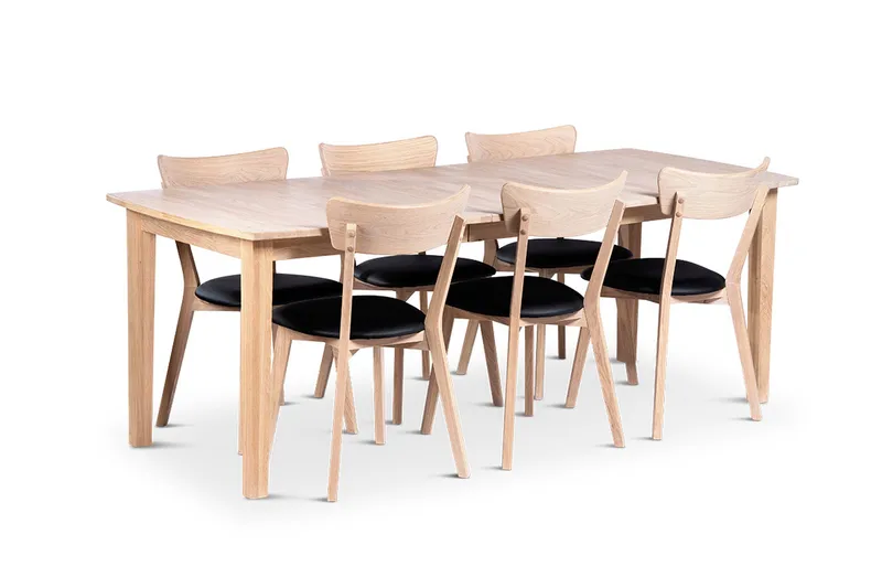 Kivik Förlängningsbar Matgrupp 160-210 Ovalt med 6 Eksjö Stolar i massivt trä, Natur