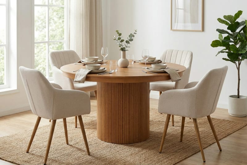 Kopparbo Förlängningsbart runt 120-220 cm Ek med 4 Filippa Matstolar - Ek - Möbler - Matplats - Matgrupp & matbord med stolar