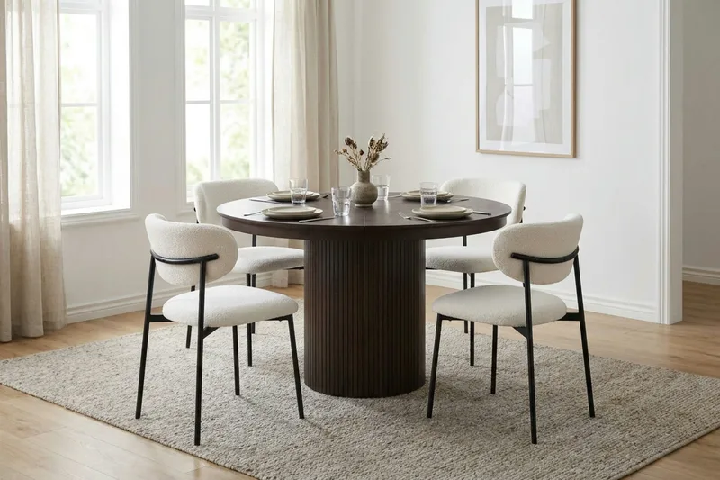 Kopparbo Förlängningsbart runt 120-220 cm Rökt Ek med 4 Lucy Matstolar - Rökt Ek/Vit - Möbler - Matplats - Matgrupp & matbord med stolar