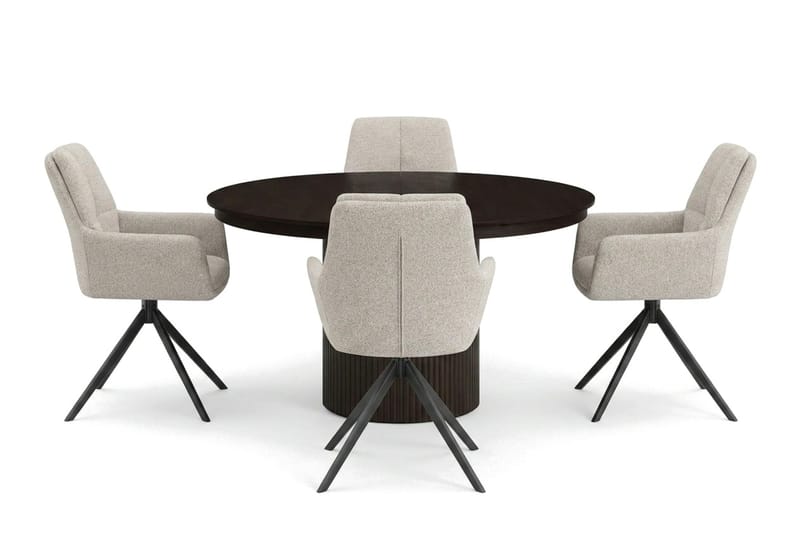 Kopparbo Förlängningsbart runt 120-220 cm Rökt Ek med 4 Torsby Matstolar - Rökt ek - Möbler - Matplats - Matgrupp & matbord med stolar