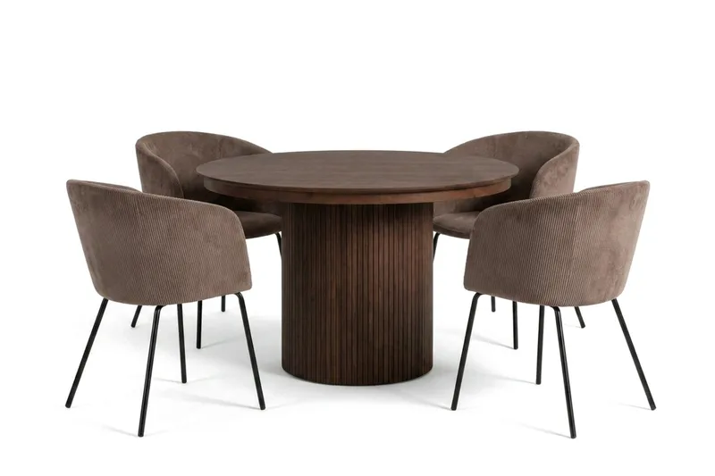 Kopparbo Förlängningsbart runt 120-220 cm Valnöt med 4 Berit Matstolar - Valnöt - Möbler - Matplats - Matgrupp & matbord med stolar