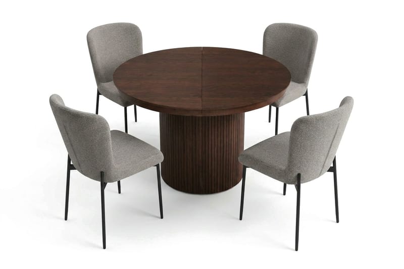 Kopparbo Förlängningsbart runt 120-220 cm Valnöt med 4 Elsie Matstolar - Valnöt/Ljusgrå - Möbler - Matplats - Matgrupp & matbord med stolar