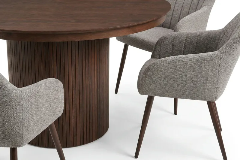 Kopparbo Förlängningsbart runt 120-220 cm Valnöt med 4 Filippa Matstolar - Valnöt - Möbler - Matplats - Matgrupp & matbord med stolar