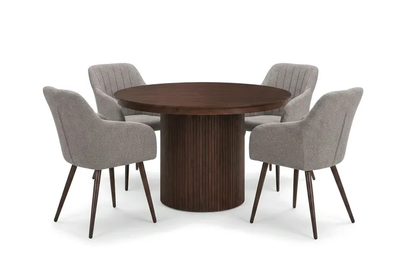 Kopparbo Förlängningsbart runt 120-220 cm Valnöt med 4 Filippa Matstolar - Valnöt - Möbler - Matplats - Matgrupp & matbord med stolar