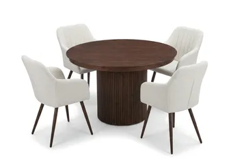 Kopparbo Förlängningsbart runt 120-220 cm Valnöt med 4 Filippa Matstolar - Valnöt - Möbler - Matplats - Matgrupp & matbord med stolar