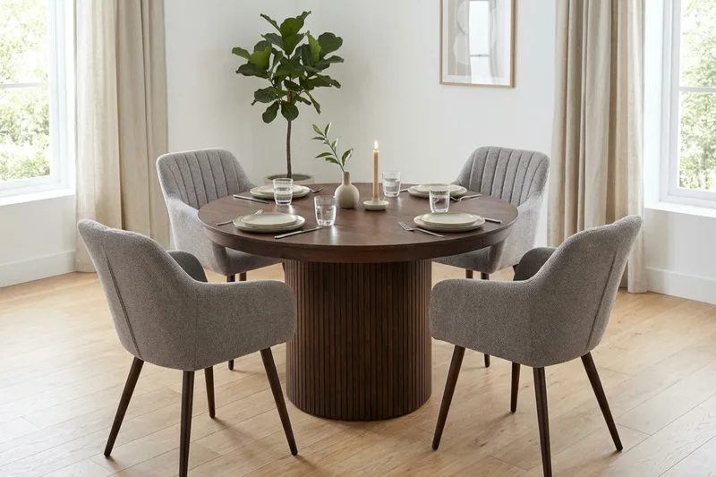 Kopparbo Förlängningsbart runt 120-220 cm Valnöt med 4 Filippa Matstolar - Valnöt - Möbler - Matplats - Matgrupp & matbord med stolar