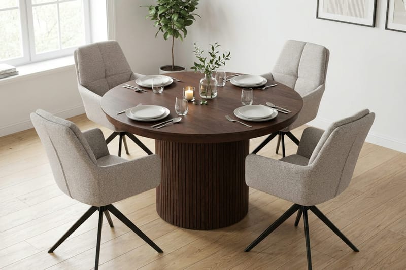 Kopparbo Förlängningsbart runt 120-220 cm Valnöt med 4 Torsby Matstolar - Valnöt - Möbler - Matplats - Matgrupp & matbord med stolar
