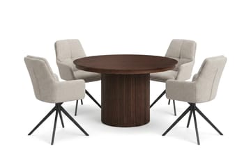 Kopparbo Förlängningsbart runt 120-220 cm Valnöt med 4 Torsby Matstolar - Valnöt - Möbler - Matplats - Matgrupp & matbord med stolar