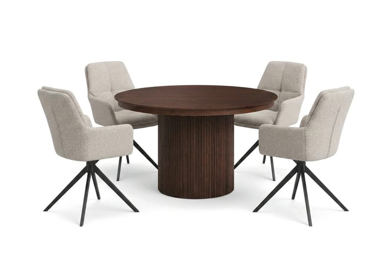 Kopparbo Förlängningsbart runt 120-220 cm Valnöt med 4 Torsby Matstolar - Valnöt - Möbler - Matplats - Matgrupp & matbord med stolar