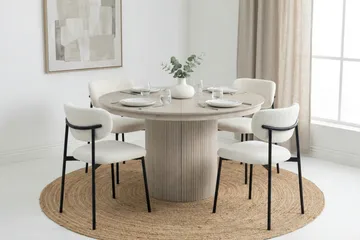 Kopparbo Förlängningsbart runt 120-220 cm Vitlaserad med 4 Lucy Matstolar - Vitlaserad/Vit - Möbler - Matplats - Matgrupp & matbord med stolar