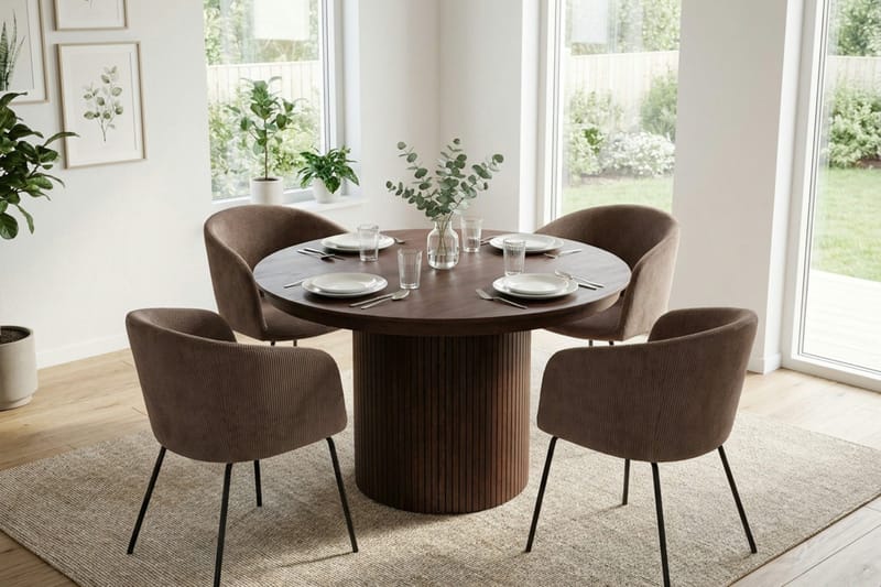 Kopparbo Förlängningsbart runt 140-220 cm Valnöt med 6 Berit Matstolar - Valnöt - Möbler - Matplats - Matgrupp & matbord med stolar