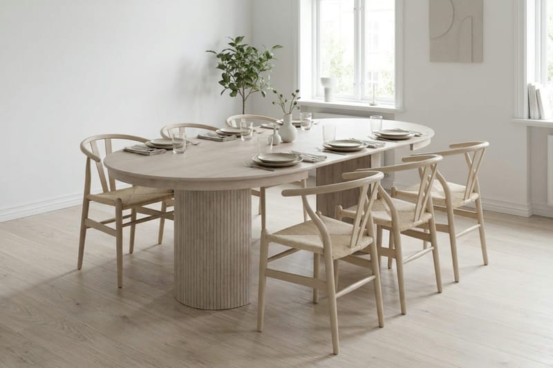 Kopparbo Förlängningsbart runt 140-220 cm Vitlaserad med 6 Dastoori Matstolar - Vitlaserad - Möbler - Matplats - Matgrupp & matbord med stolar