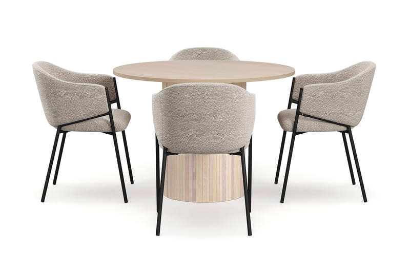 Kopparbo Matbord 106 cm med 4 Filip Matstolar - White / Taupe Bouclé - Möbler - Matplats - Matgrupp & matbord med stolar