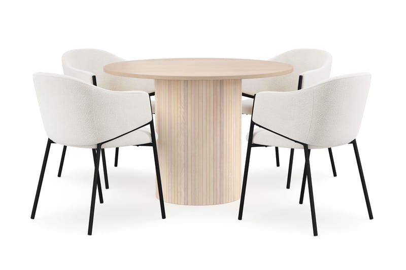 Kopparbo Matbord 106 cm med 4 Filip Matstolar, White / Vit Bouclé