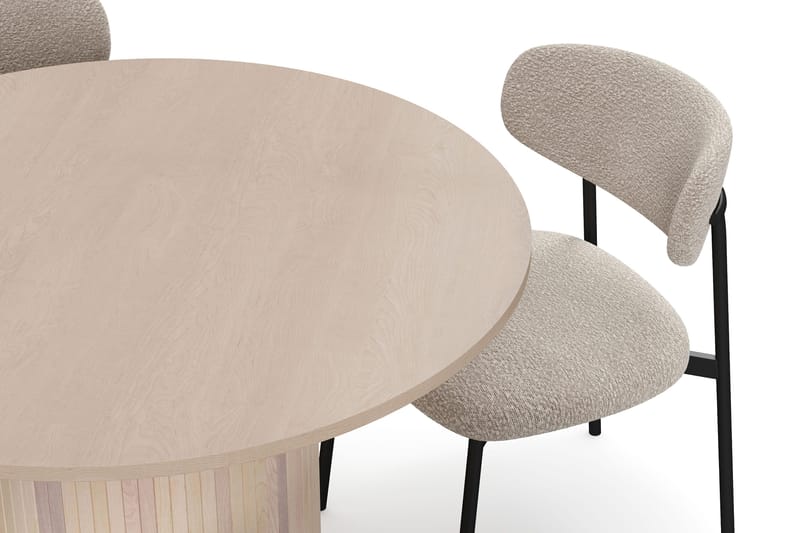 Kopparbo Matbord 106 cm med 4 Lucy Matstolar - White / Greige Bouclé / Metallben Svart - Möbler - Matplats - Matgrupp & matbord med stolar