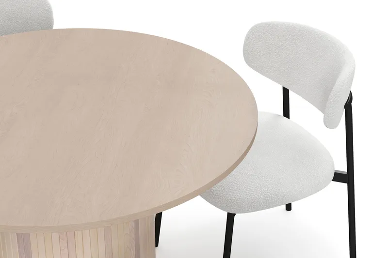 Kopparbo Matbord 106 cm med 4 Lucy Matstolar - White / Vit Bouclé / Metallben Svart - Möbler - Matplats - Matgrupp & matbord med stolar