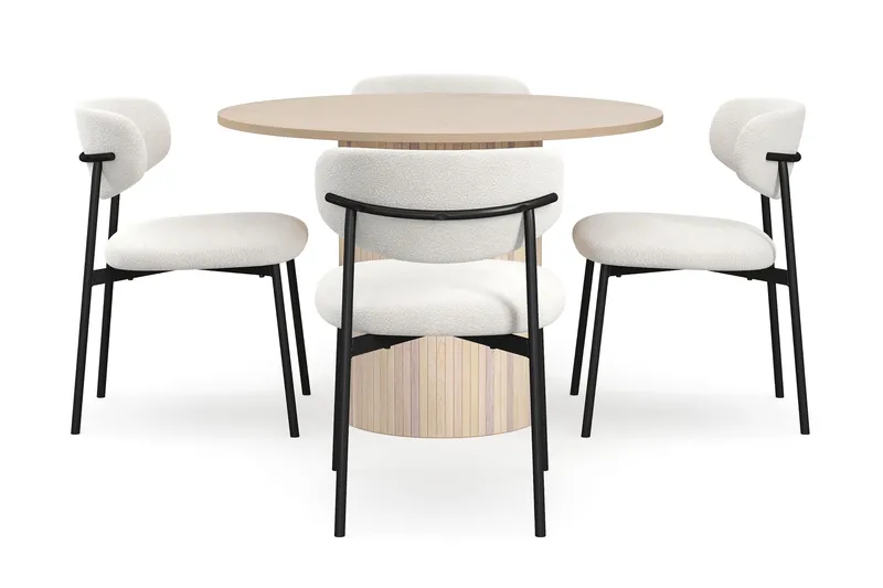 Kopparbo Matbord 106 cm med 4 Lucy Matstolar - White / Vit Bouclé / Metallben Svart - Möbler - Matplats - Matgrupp & matbord med stolar