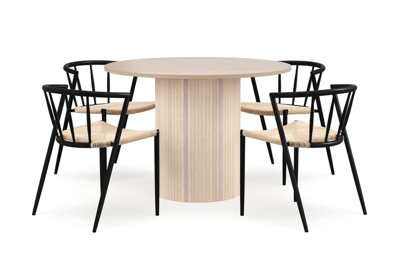 Kopparbo Matbord 106 cm med 4 Winston Matstolar - White / Beige / Metallben Svart - Möbler - Matplats - Matgrupp & matbord med stolar
