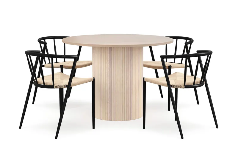 Kopparbo Matbord 106 cm med 4 Winston Matstolar, White / Beige / Metallben Svart