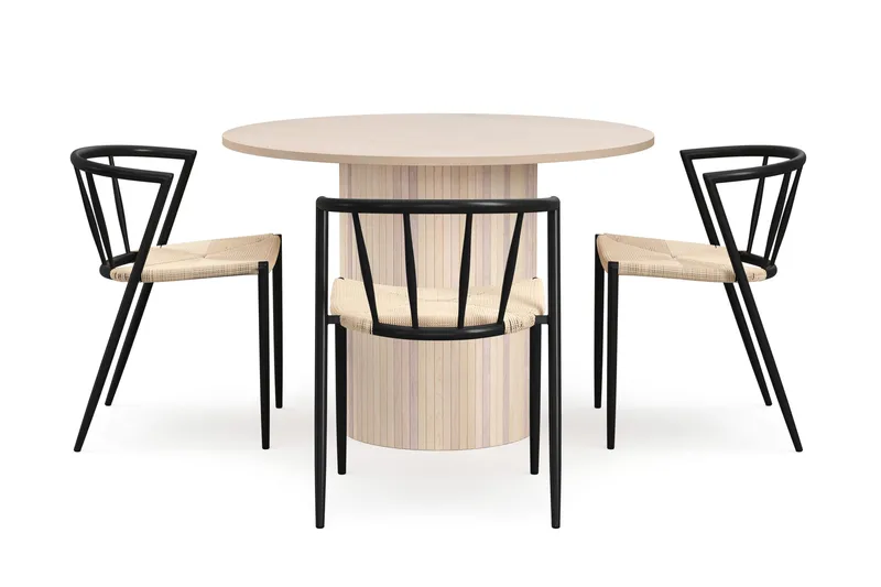 Kopparbo Matbord 106 cm med 4 Winston Matstolar - White / Beige / Metallben Svart - Möbler - Matplats - Matgrupp & matbord med stolar