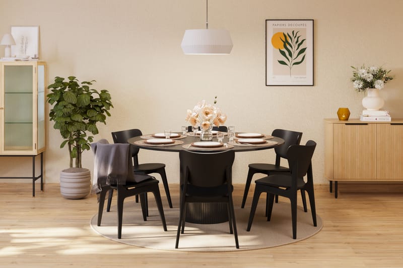 Kopparbo Matbord 150cm med 6 st HULSIG Matstol Svart - Möbler - Matplats - Matgrupp & matbord med stolar
