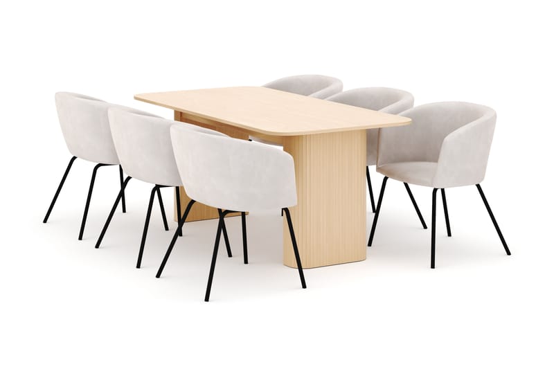 Kopparbo Matbord 160-220 cm Förlängningsbart med 6 Berit Stolar - Vit - Möbler - Matplats - Matgrupp & matbord med stolar
