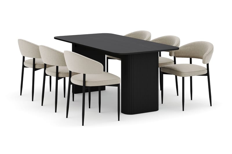 Kopparbo Matbord 160-220 cm Förlängningsbart med 6 Sawako Stolar - Svart - Möbler - Matplats - Matgrupp & matbord med stolar