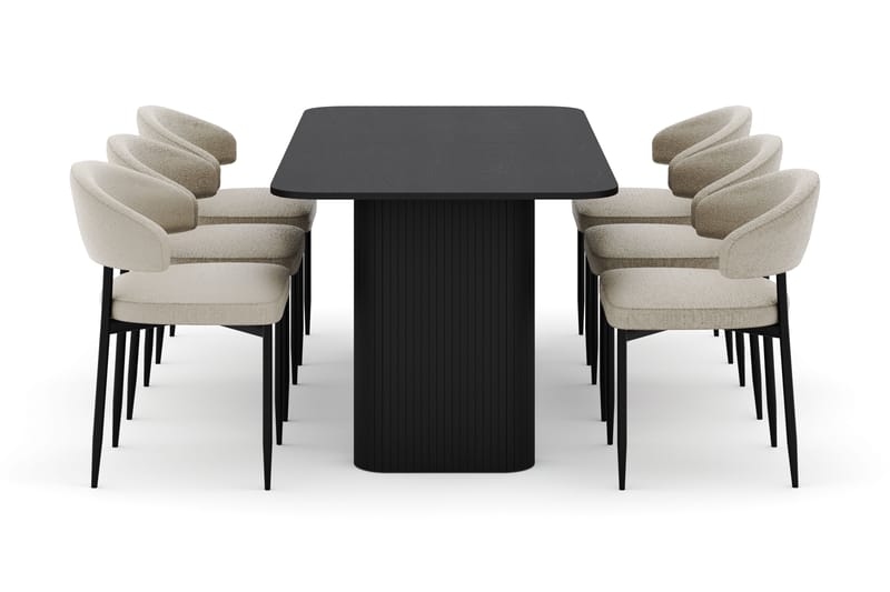Kopparbo Matbord 160-220 cm Förlängningsbart med 6 Sawako Stolar - Svart - Möbler - Matplats - Matgrupp & matbord med stolar
