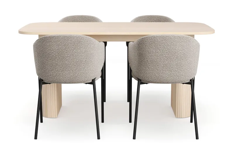 Kopparbo Matbord 160 cm med 4 Filip Matstolar - White / Taupe Bouclé - Möbler - Matplats - Matgrupp & matbord med stolar