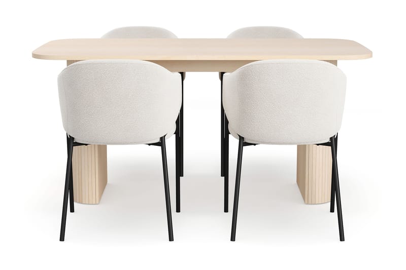 Kopparbo Matbord 160 cm med 4 Filip Matstolar - White / Vit Bouclé - Möbler - Matplats - Matgrupp & matbord med stolar