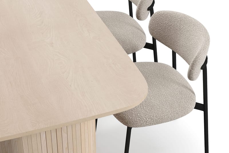 Kopparbo Matbord 160 cm med 4 Lucy Matstolar - White / Greige Bouclé / Metallben Svart - Möbler - Matplats - Matgrupp & matbord med stolar
