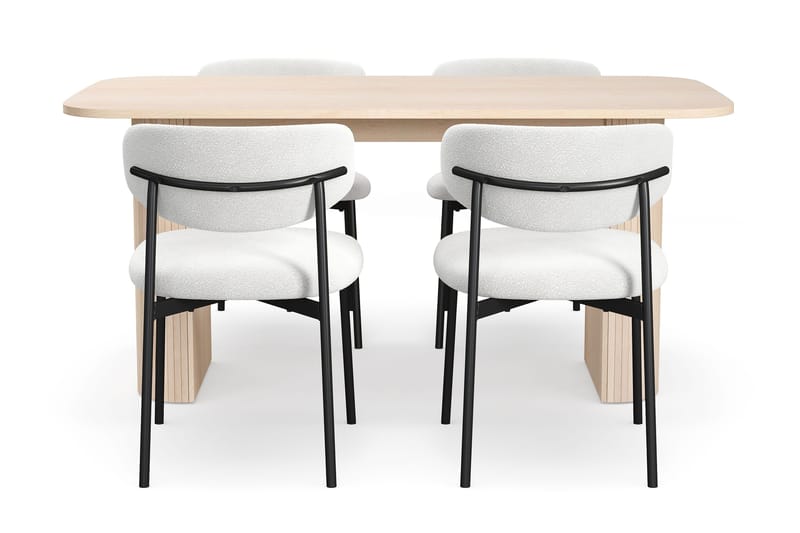 Kopparbo Matbord 160 cm med 4 Lucy Matstolar - White / Vit Bouclé / Metallben Svart - Möbler - Matplats - Matgrupp & matbord med stolar