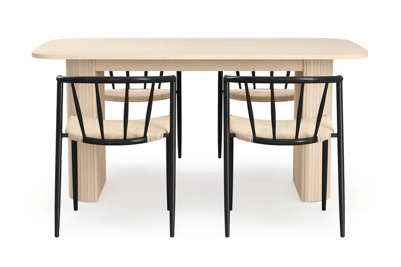 Kopparbo Matbord 160 cm med 4 Winston Matstolar - White / Beige / Metallben Svart - Möbler - Matplats - Matgrupp & matbord med stolar