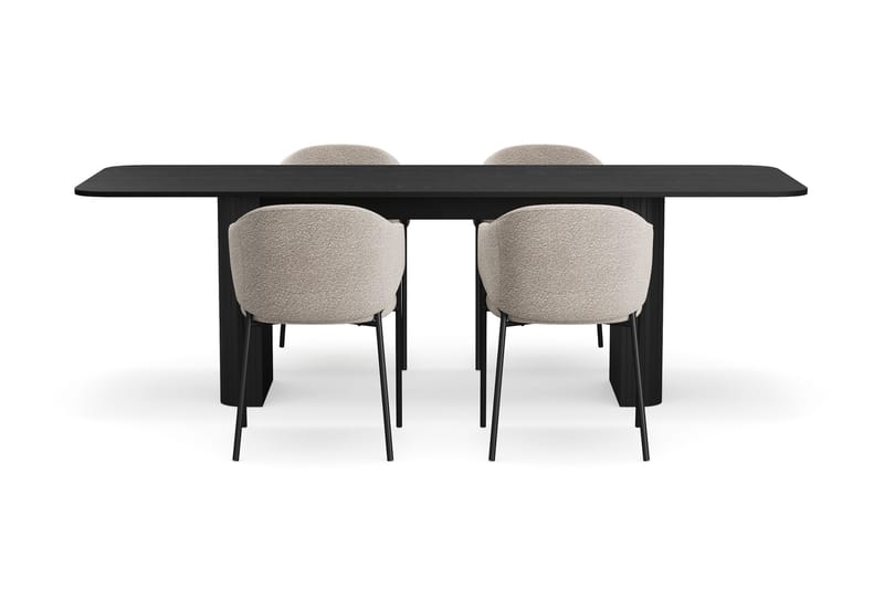 Kopparbo Matbord 180-240 cm Förlängningsbart med 4 Filip Matstolar - Svart / Taupe Bouclé - Möbler - Matplats - Matgrupp & matbord med stolar