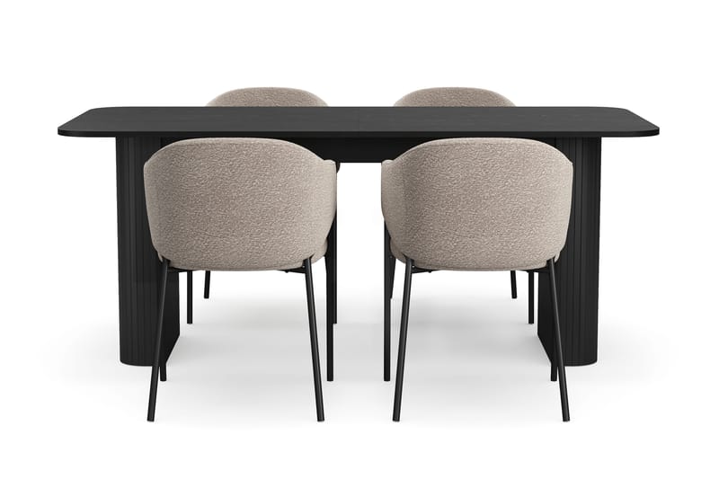 Kopparbo Matbord 180-240 cm Förlängningsbart med 4 Filip Matstolar - Svart / Taupe Bouclé - Möbler - Matplats - Matgrupp & matbord med stolar
