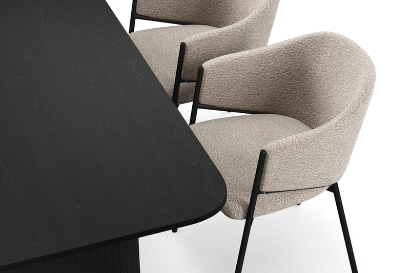 Kopparbo Matbord 180-240 cm Förlängningsbart med 4 Filip Matstolar - Svart / Taupe Bouclé - Möbler - Matplats - Matgrupp & matbord med stolar
