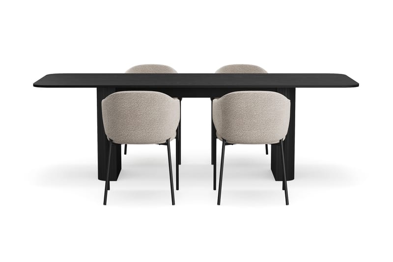 Kopparbo Matbord 180-240 cm Förlängningsbart med 4 Filip Matstolar - Svart / Taupe Bouclé - Möbler - Matplats - Matgrupp & matbord med stolar
