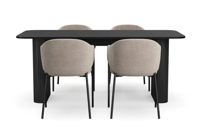 Kopparbo Matbord 180-240 cm Förlängningsbart med 4 Filip Matstolar - Svart / Taupe Bouclé - Möbler - Matplats - Matgrupp & matbord med stolar