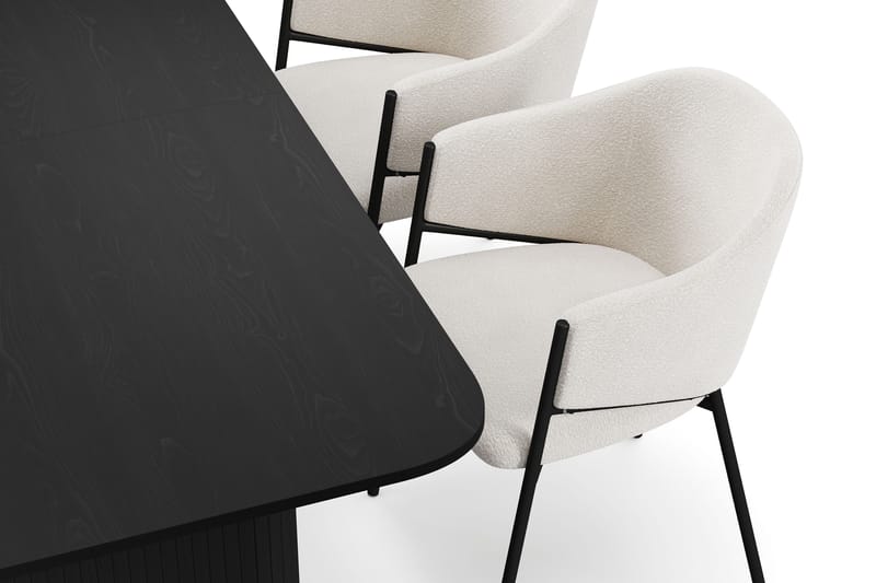 Kopparbo Matbord 180-240 cm Förlängningsbart med 4 Filip Matstolar - Svart / Vit Bouclé - Möbler - Matplats - Matgrupp & matbord med stolar