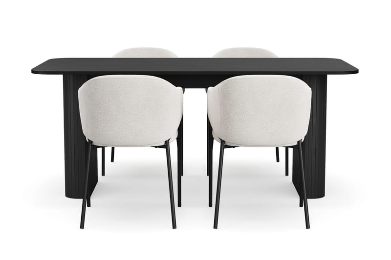 Kopparbo Matbord 180-240 cm Förlängningsbart med 4 Filip Matstolar - Svart / Vit Bouclé - Möbler - Matplats - Matgrupp & matbord med stolar