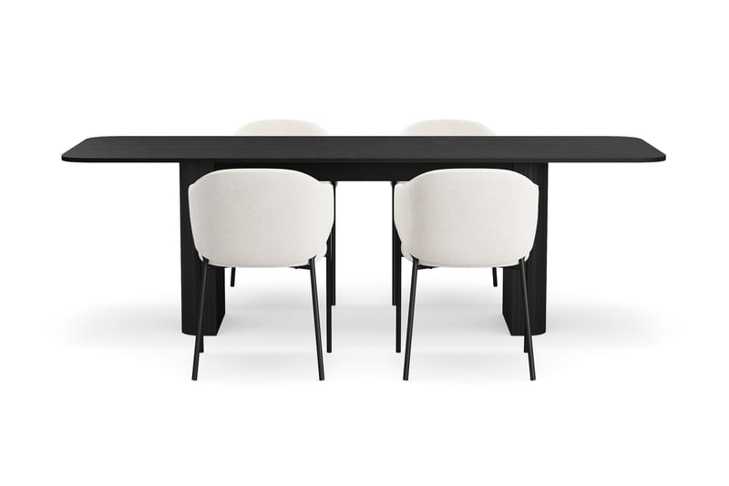 Kopparbo Matbord 180-240 cm Förlängningsbart med 4 Filip Matstolar - Svart / Vit Bouclé - Möbler - Matplats - Matgrupp & matbord med stolar