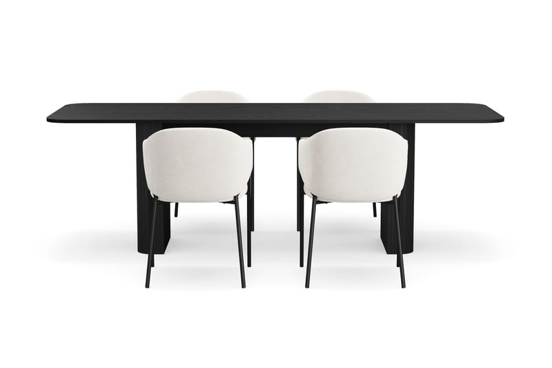 Kopparbo Matbord 180-240 cm Förlängningsbart med 4 Filip Matstolar - Svart / Vit Bouclé - Möbler - Matplats - Matgrupp & matbord med stolar